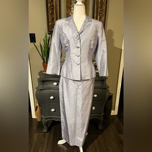 KIR Vintage 3 Piece 100% Silk Lavender Skirt Suit with Bead and Sequin Size 10